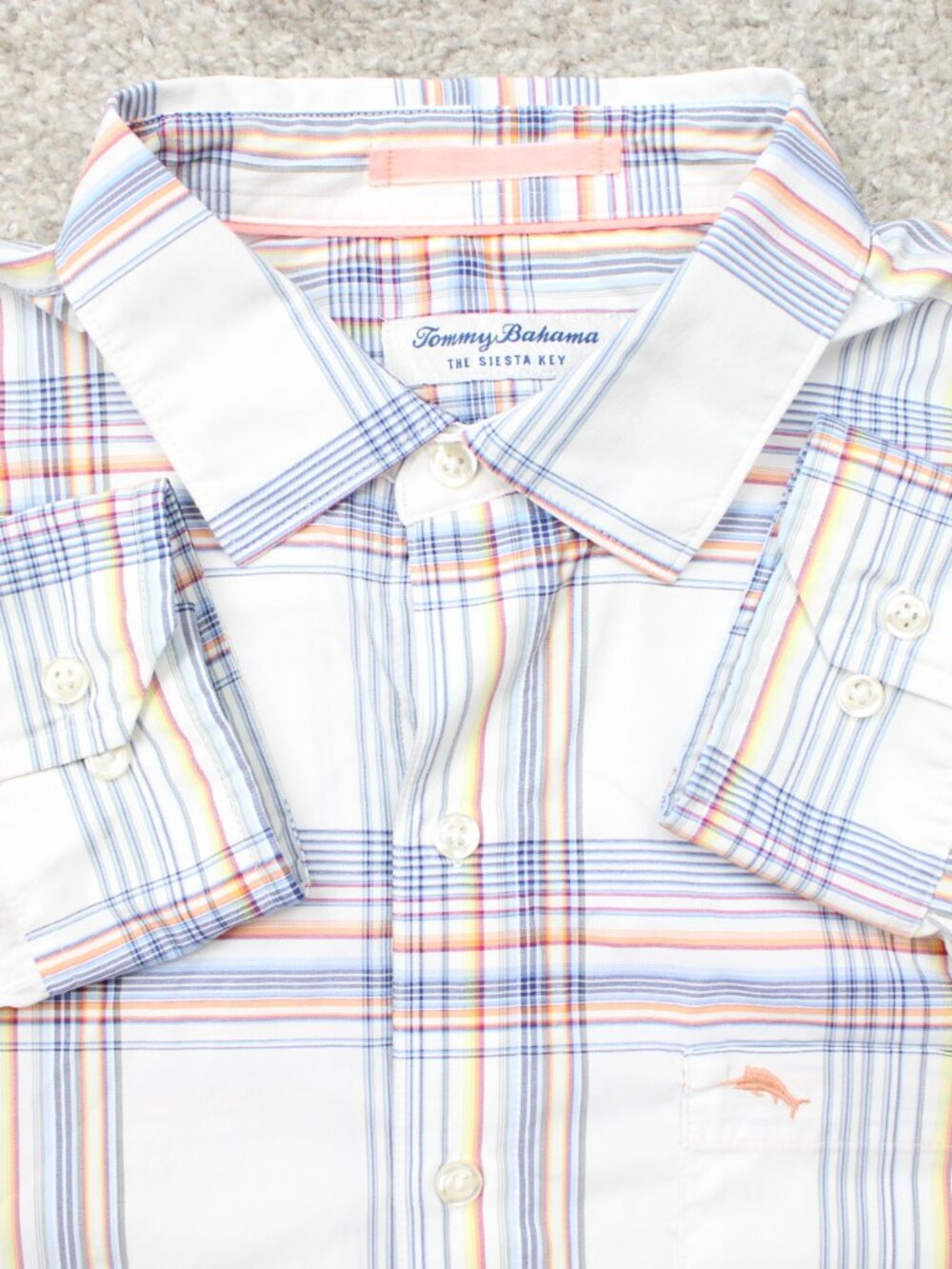 Tommy Bahama Shirt Mens Large Blue/Orange The Siesta Key Stretch Long Sleeve